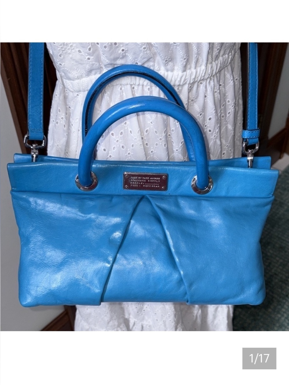Marc Jacobs  Marc by Marc Satchel Crossbody bag  smooth leather  bright blue EUC